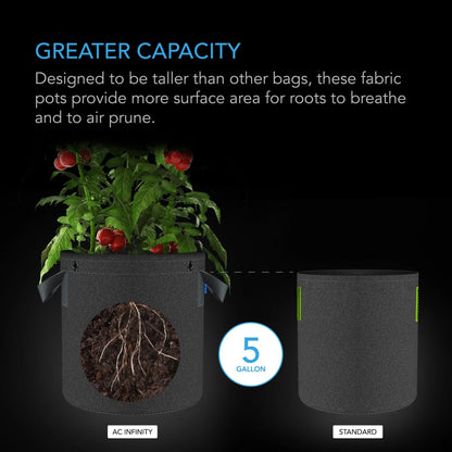 AC Infinity - Heavy Duty Fabric Pots, 5 Gallon pots / 5 pack