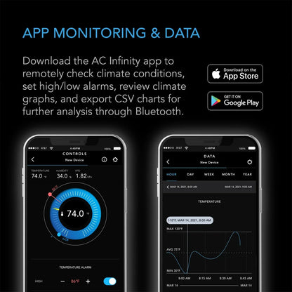 AC Infinity - Cloudcom B2, Smart Thermo-Hygrometer With Data APP, Integrated Sensor Probe