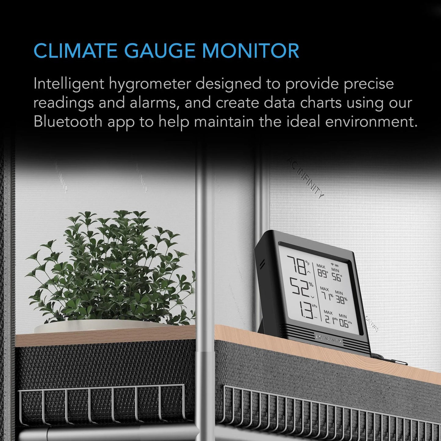 AC Infinity - Cloudcom B1, Smart Thermo-Hygrometer With Data APP, 12 Ft Sensor Probe