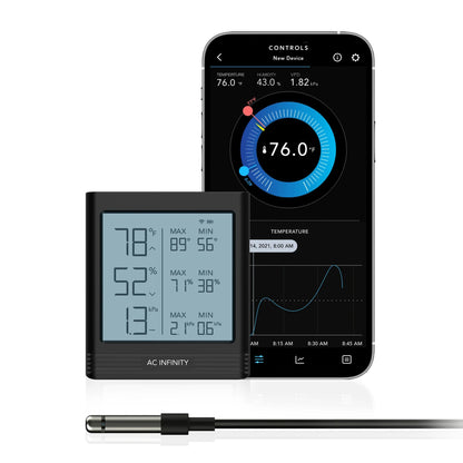 AC Infinity - Cloudcom B1, Smart Thermo-Hygrometer With Data APP, 12 Ft Sensor Probe