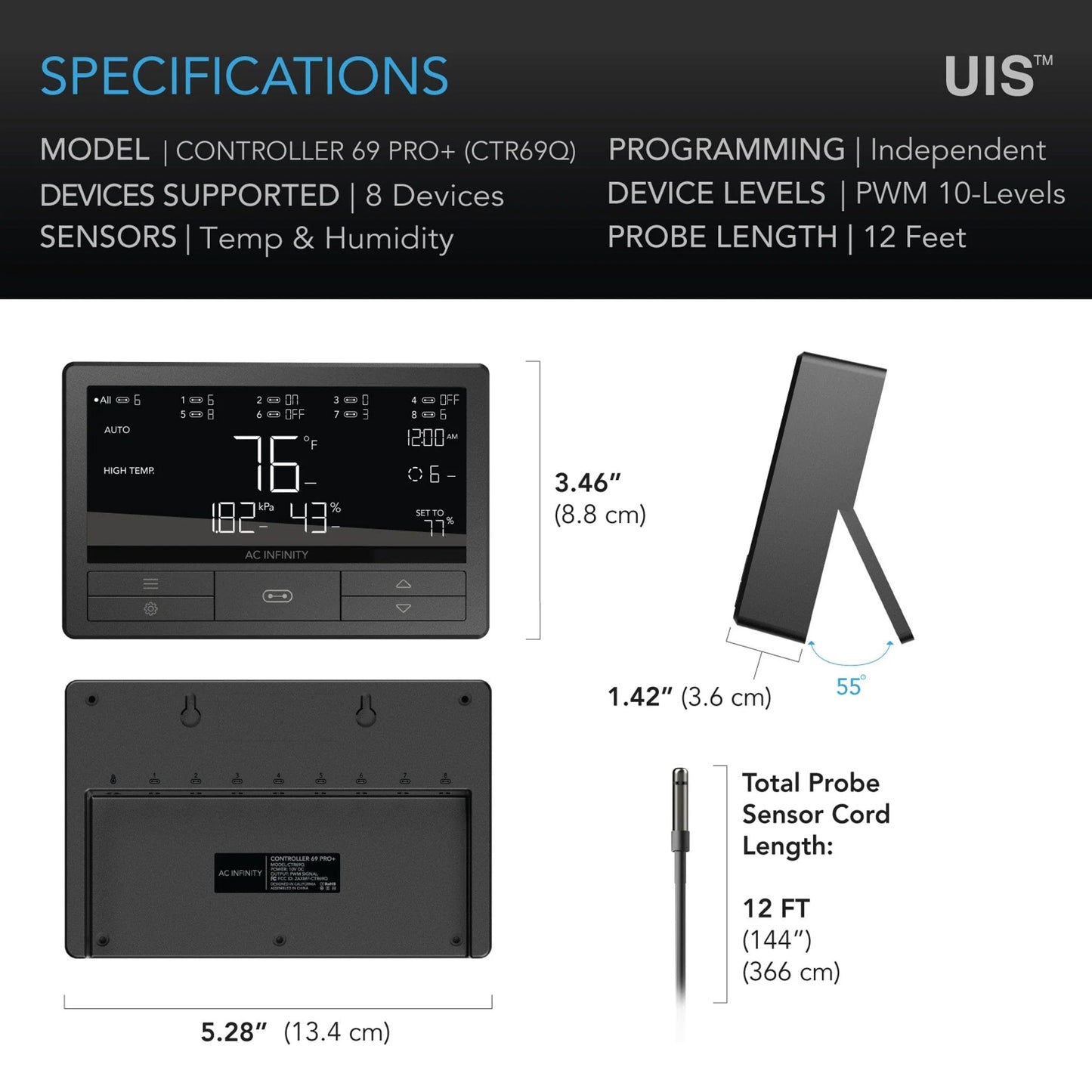 AC Infinity - Controller 69 Pro+ Independent programs for Eight Devices, Dynamic VPD, Temperature, Humidity, Scheduling, Cycles Wifi and Bluetooth