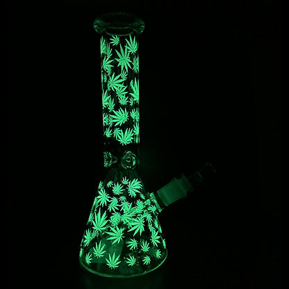 Billy Mate Glow-in-the-Dark Marijuana Leaf Beaker Bong