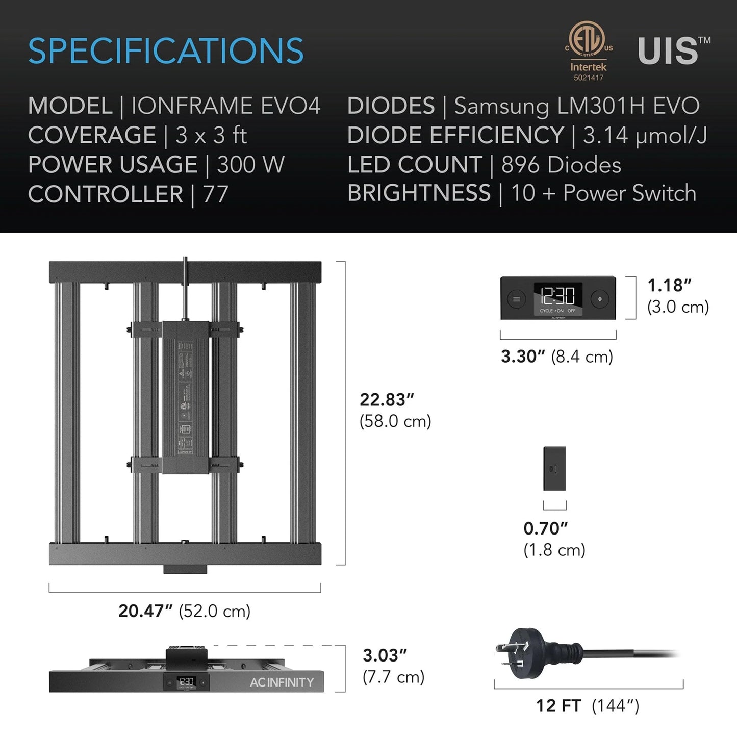 ***SPECIAL ORDER*** AC Infinity - Ionframe EVO4, Samsung LM301H EVO 300 Watt