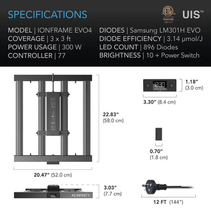 ***SPECIAL ORDER*** AC Infinity - Ionframe EVO4, Samsung LM301H EVO 300 Watt