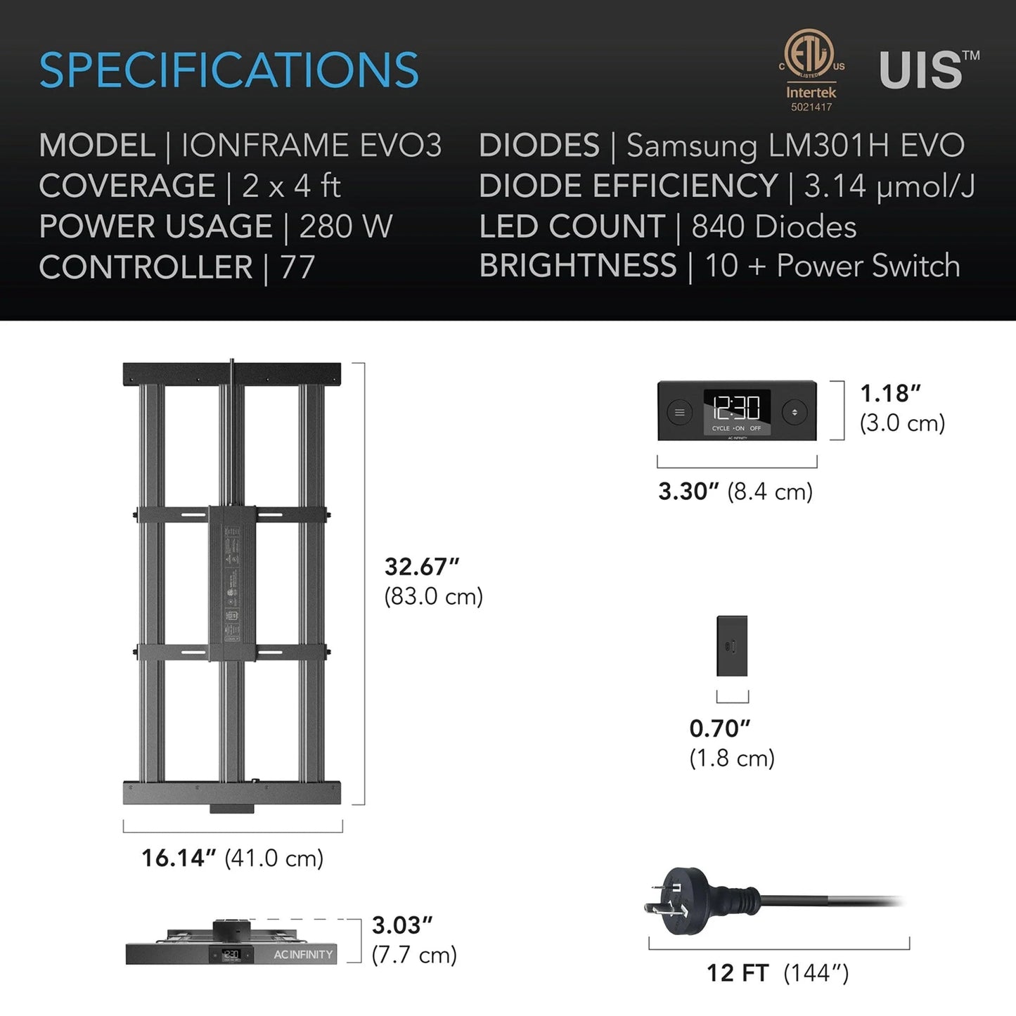 ***SPECIAL ORDER*** AC Infinity - Ionframe EVO3, Samsung LM301H EVO 280 Watt