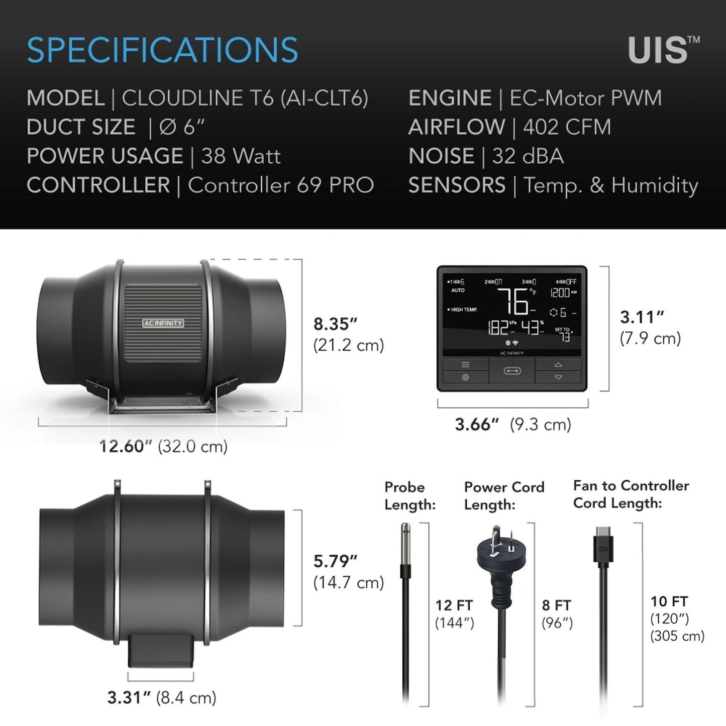 ***SPECIAL ORDER*** Cloudline Pro T6, AC Infinity, Quiet Inline Duct Fan System,Controller 69 Pro, 6 Inch - 150 MM