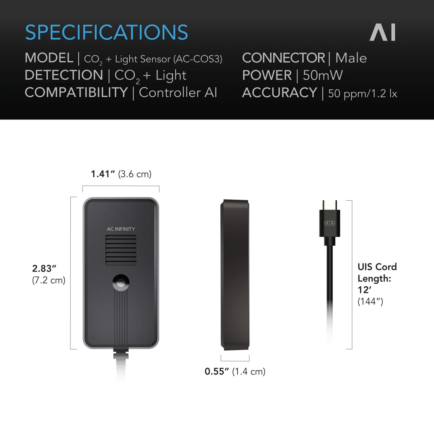 AC Infinity - Co2 + Light Sensor for Controller AI+, CO2 Data Tracking, Optimised FAE, Day and Night Scheduling $105.00