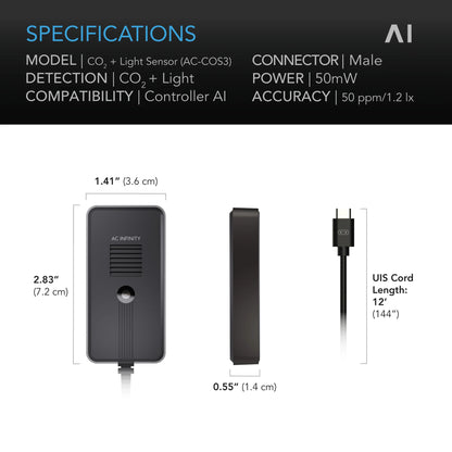 AC Infinity - Co2 + Light Sensor for Controller AI+, CO2 Data Tracking, Optimised FAE, Day and Night Scheduling $105.00