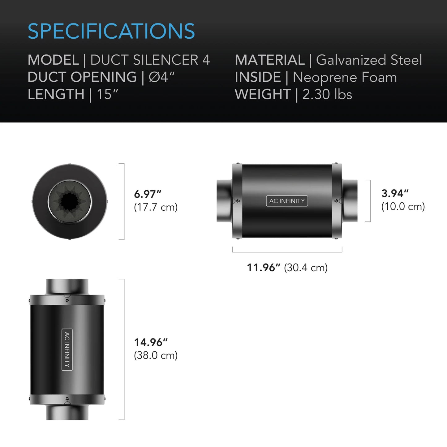 ***SPECIAL ORDER*** - AC Infinity - Inline Duct Fan Silencer, 4 Inch - 100 MM