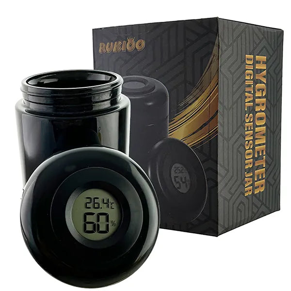 Hygrometer Digital Sensor Jar – Smell Proof – UV Black Glass