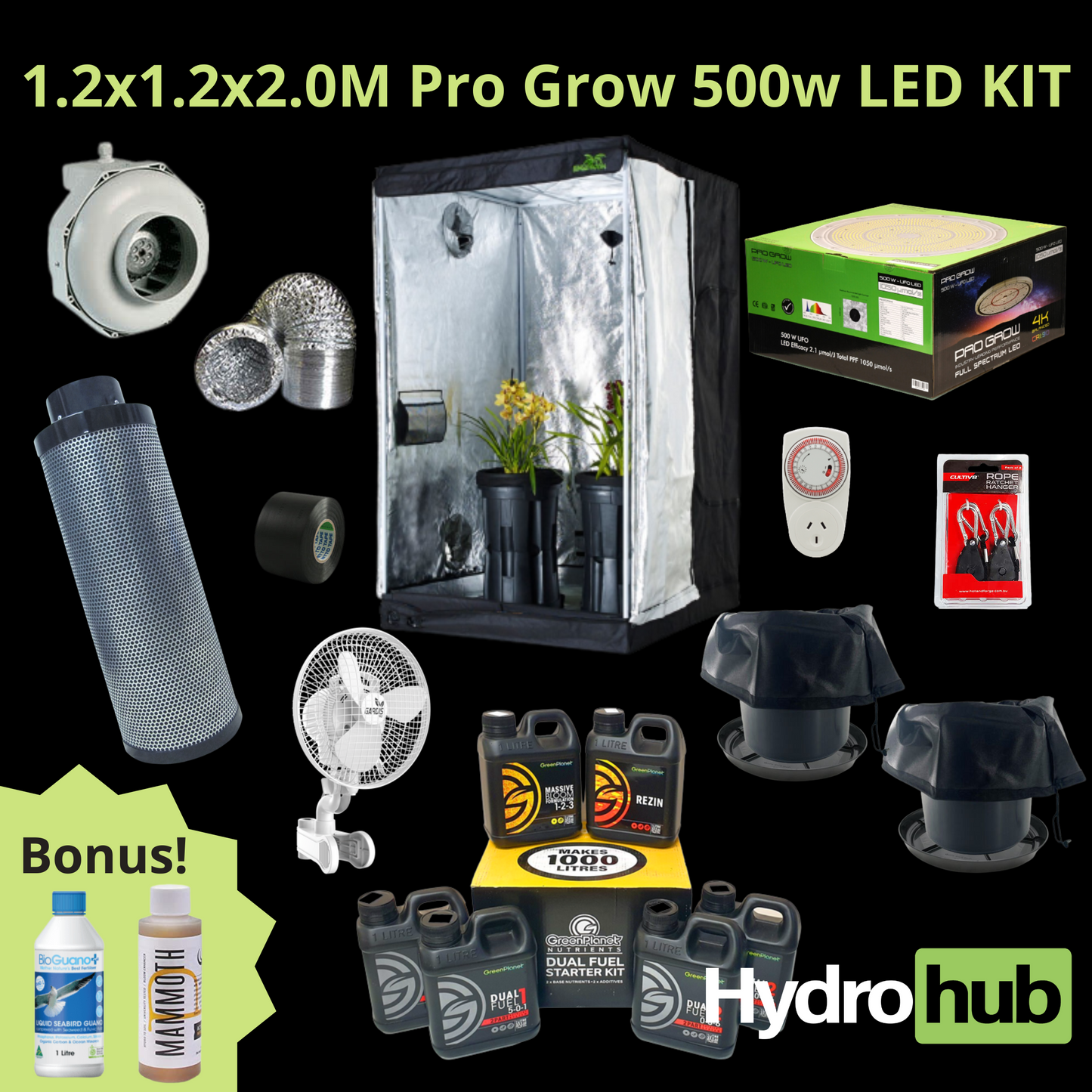 1.2x1.2x2M Pro Grow 500w LED Grow Kit